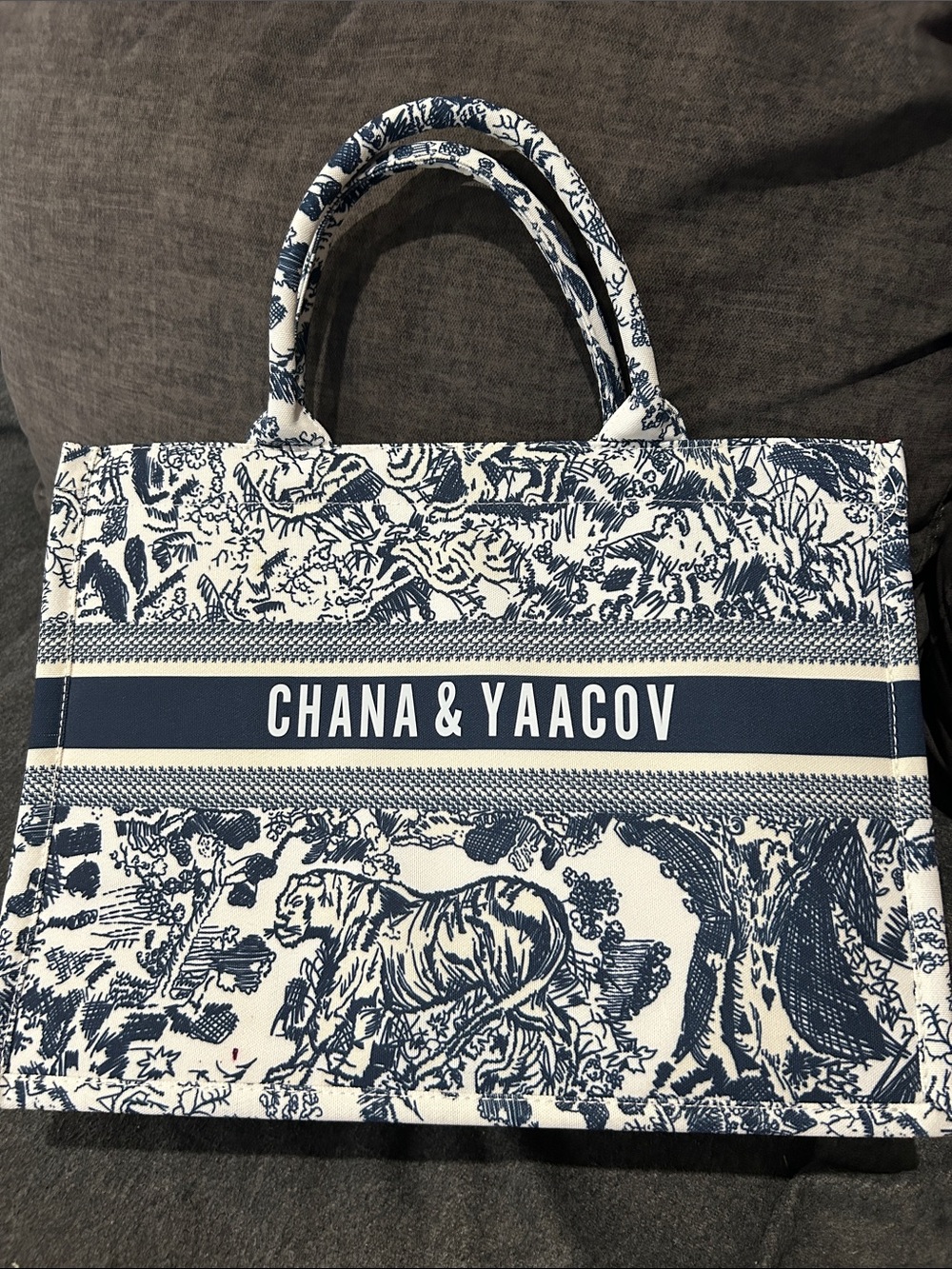 Navy and White Printed Tote Bag